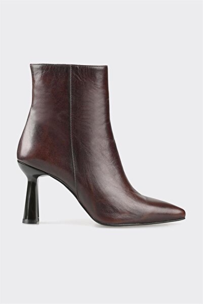 Elle Shoes Kahve Deri Kadın Topuklu Bot