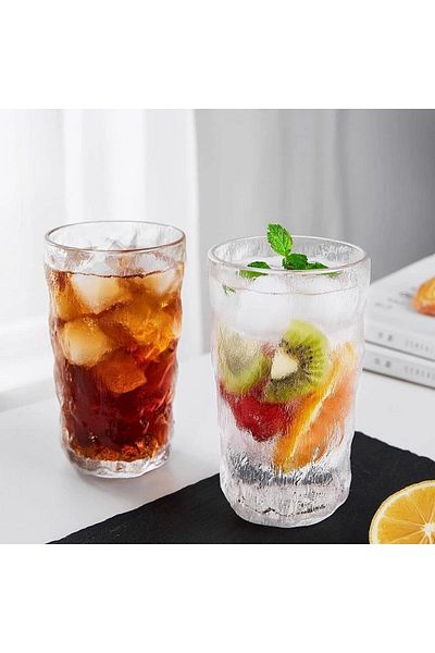 Yenigeldi 2 Pieces 300mlItalian Glass Glacier Cup, Frosted Water Cup, Cocktail Juice Coffee Presentation