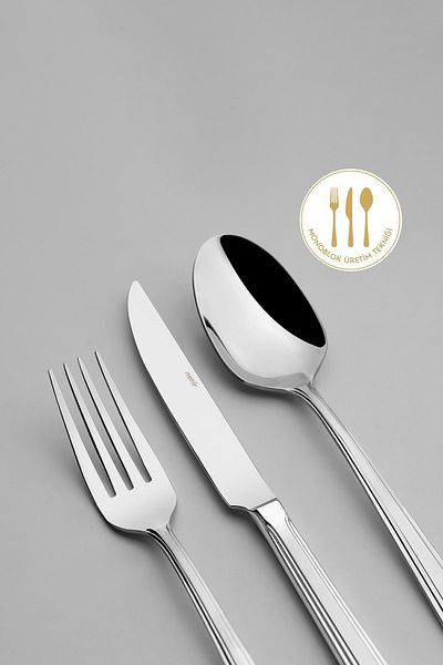 Nehir 84 Pieces Leather Boxed - Fork Spoon Knife Set for 12 People
