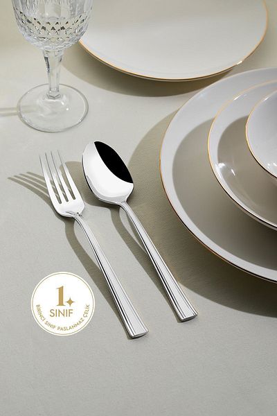 Nehir 60 Pieces for 12 People - katre Plain Cutlery Set
