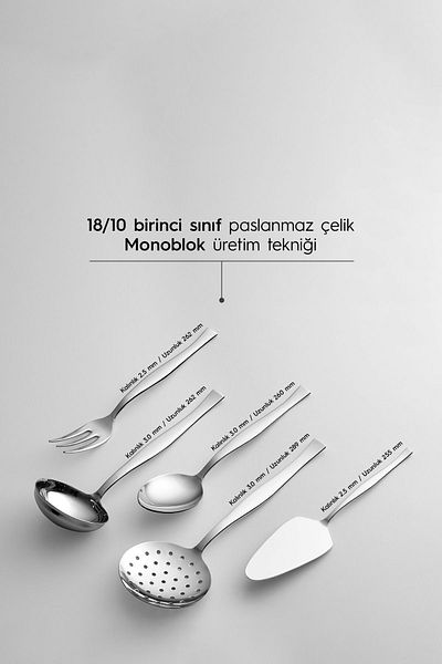 Nehir Elegant Plain - 5 Piece Stainless Steel Serving Set
