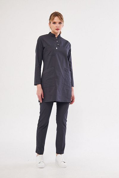 Class Üniforma Uniforma medicală pentru femei Hijab din Lycra gri antracit - Tricou pentru medic și asistentă, costum chirurgical