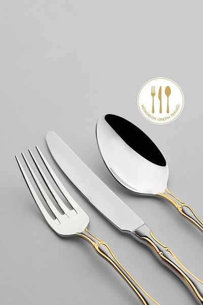 Nehir adriana Gold Satin - 72 Piece knife and Spoon Set for 12 People