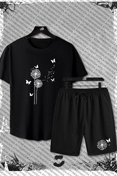 Moda Glo Kadın Oversize Kelebek Çiçek Baskılı Kısa Kollu Tişört