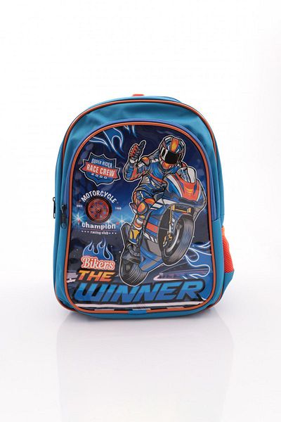 Mbag Men's School Bag and Lunch Bag Set - Mb-715 Blue Motorcycle Pattern