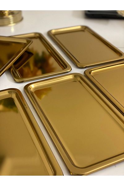 Elzem Medium Size 13*23 cm Presentation Tray - Gold Plated, Set of 6, 13*24 cm