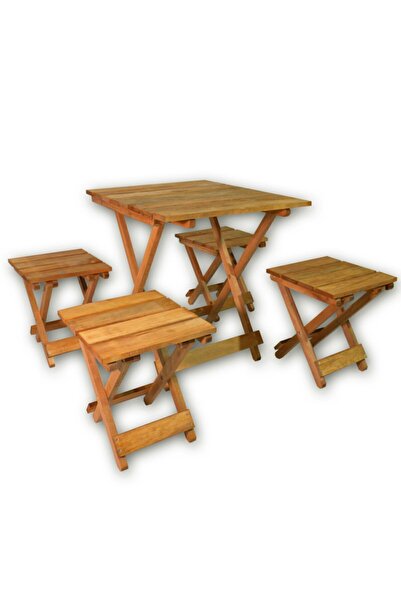 Genel Markalar Ahşap Katlanır Masa Ve Tabure 1 Takım 50x70