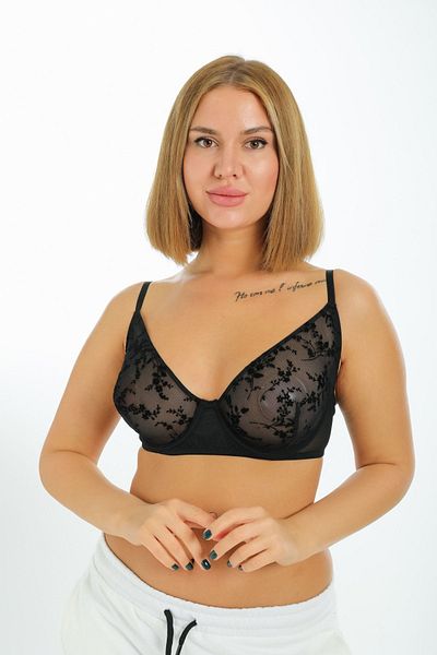 BONBON LINGERIE Γυναικείο Μαύρο Τούλι με Βελούδινο Σουτιέν με Σχέδιο Λουλούδι 4870045 -στέλλα