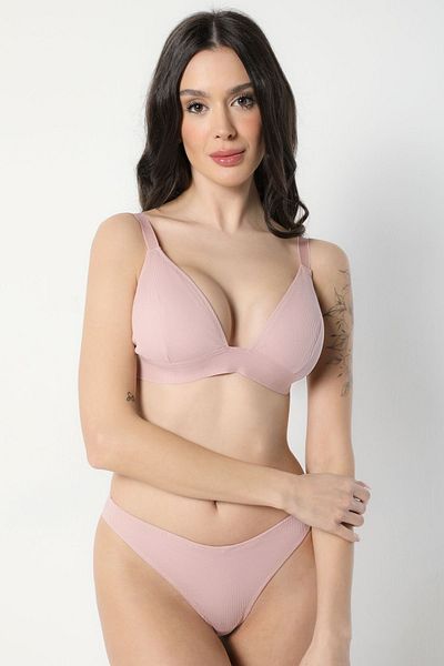 Brandpanty Set tanga brațetă pentru femei, din țesătură din bumbac, din velur, trandafir praf, cu bretele groase 5000072-Linda