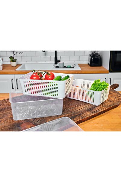 Kapaklı Süzgeçli Buz Dolabı Düzenleyici 2 li set