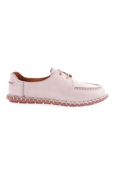 DGN Γυναικείο loafer 601-23y ασήμι από γνήσιο δέρμα - με λεπτομέρεια ραφής και μπροστινά κορδόνια