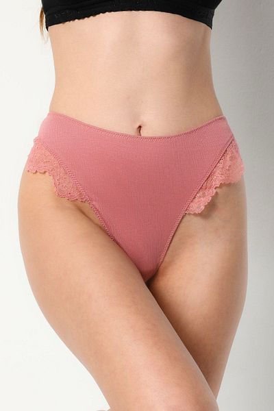 Brandpanty Pink Lace Combed Cotton Thong - Cotton Vertical, Line Pattern5000069-elisha