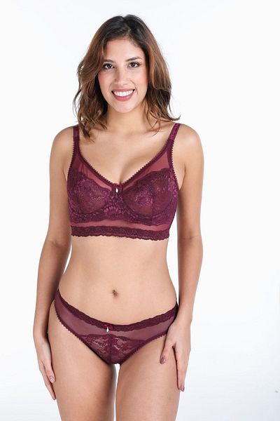 Brandpanty Set sutien și chiloți cu sârmă din tul și dantelă cu model flori de prune pentru femei 4937052-perla