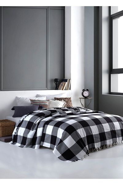 Lux Touch Scotch Black-White Double Duvet Cover 200 x 220 cm Armchair Bed Sofa Cover Cotton Woven