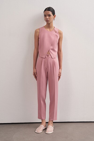 Mathilda Store Dried Rose Crew Neck Marcela Buttoned Vest - Stylish with Zero Sleeve and Straps