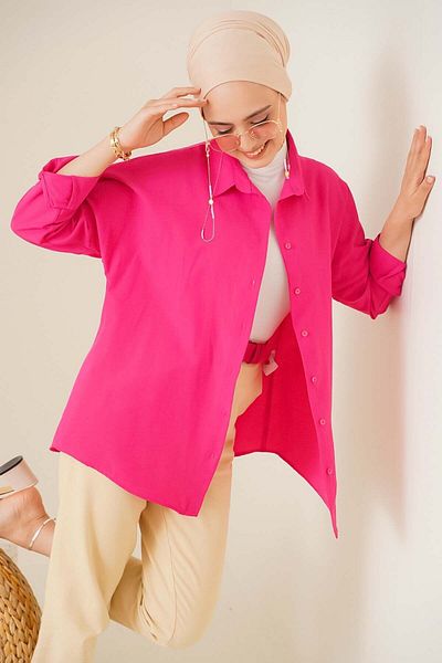 Bigdart 103901 Übergroßes Basic Hijab-Shirt - Dunkelrosa