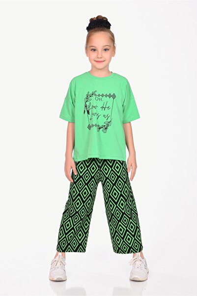 Kamex Green Printed Combed Cotton Kids Set