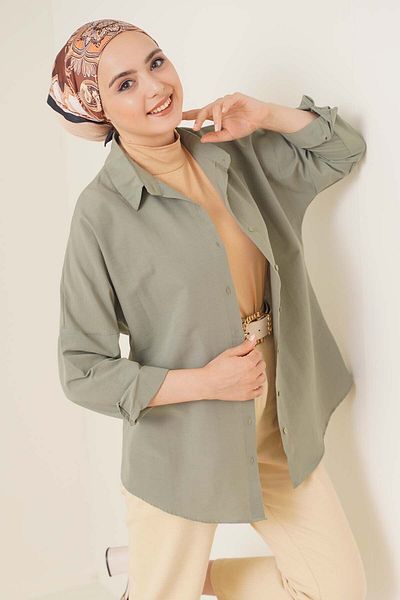 Bigdart 103901 Oversize Basic Hijab Shirt - Khaki