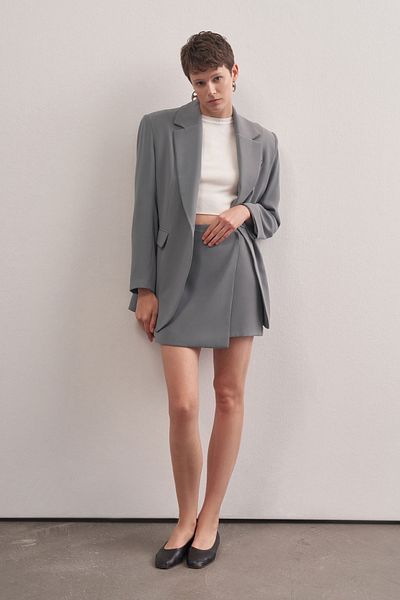 mathilda store Gray High Waist Asymmetric Mini Skirt - Hidden Zipper, Unlined and Stylish Patterned
