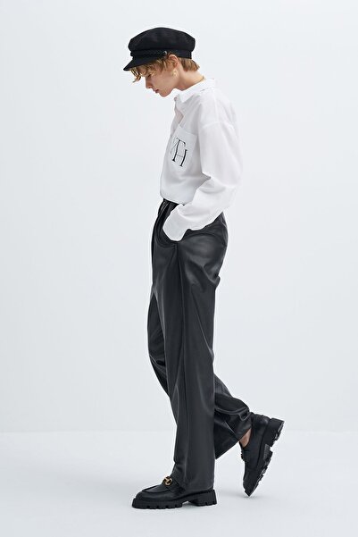 Mathilda Store Kadın Deri Görünümlü Palazzo Pantolon