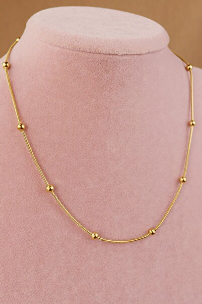 Keyifli Hayaller Çelik Kolye - Kararmaz Solmaz Dorika Boncuklu Yılan Zincir Çelik Kolye 40+5 cm