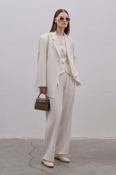 mathilda store White Palazzo Trousers - High Waist, Elastic, Wide Leg and Side Pocket