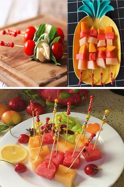 RoseRoi Bamboo Food Toothpick Fruit Sofa Fork Sticks Cocktail Party Stick 10 Pieces