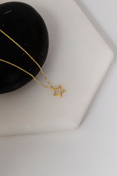 klas gümüş Gümüş Minimal Yıldız Gold Kolye