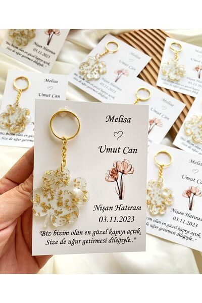 Gami Handmade Davetiyeli Yonca Epoksi Anahtarlık , Söz , Nişan, Nikah , Kına,...