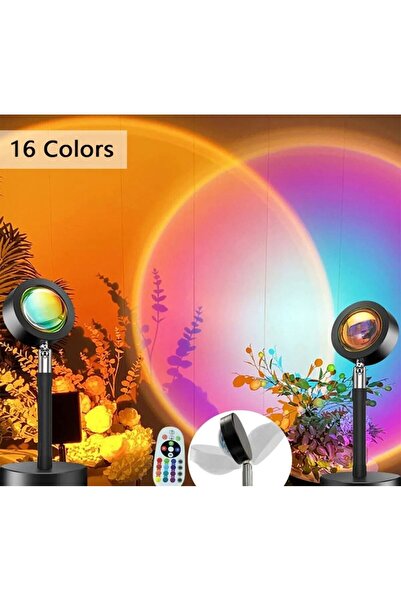 MATECHNO Gece Lambası Projektör Kumandalı Sunset Gün Batımı 16 Renk Işık Suns...