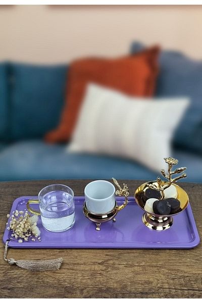 USF Decorative Serving Presentation Tray 6 Pieces Metal Tea Coffee Cake Dessert And Breakfast Tray
