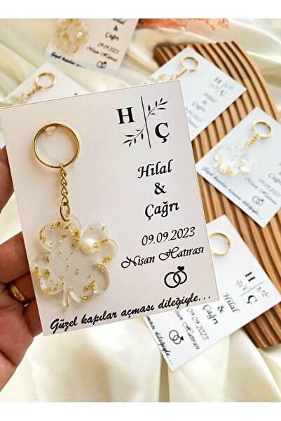 Gami Handmade Davetiyeli Yonca Epoksi Anahtarlık , Söz , Nişan, Nikah , Kına,...