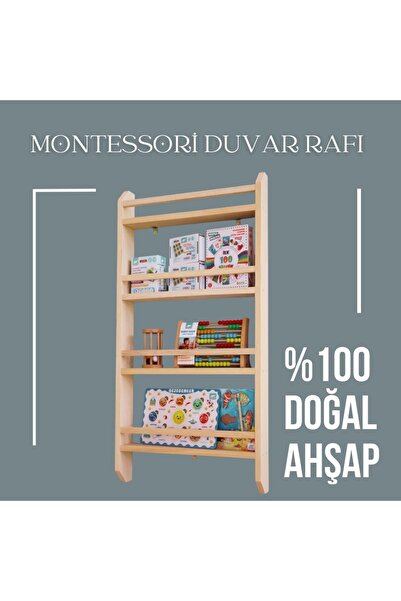 Jest Dekor Konsept Montessori Ahşap Kitaplık Çocuk Odası Bebek Odası Duvar Rafı