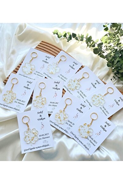 Gami Handmade Davetiyeli Yonca Epoksi Anahtarlık , Söz , Nişan, Nikah , Kına,...
