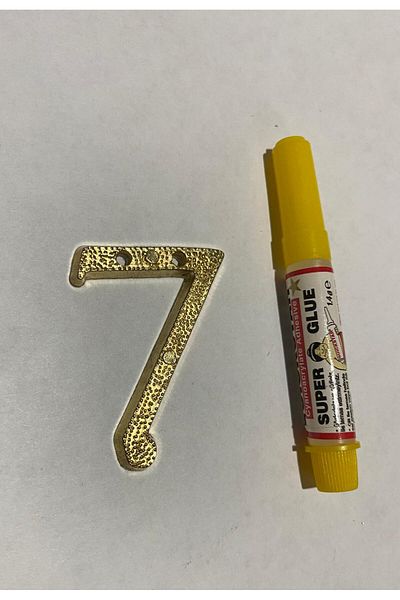 SGS Yellow Brass Door Number 7 - Adhesive Gift, Length 4cm