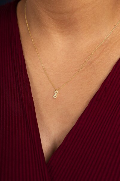 klas gümüş Gümüş Zirkon Taşlı Minimal Sonsuzluk Gold Kolye