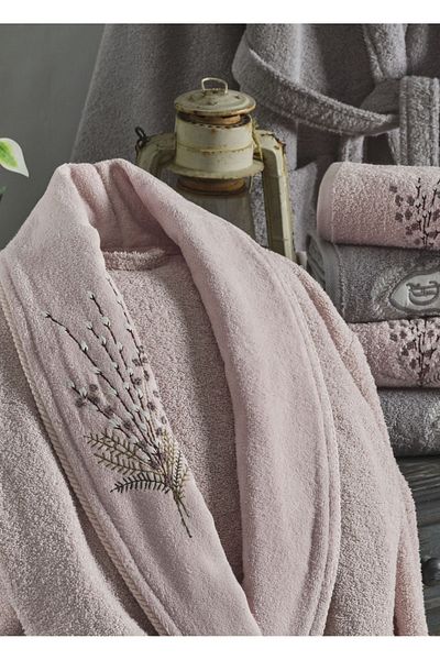 Dantela Σετ οικογενειακής ρόμπας Flora 6 τεμαχίων βαμβακερή - πούδρα/γκρι