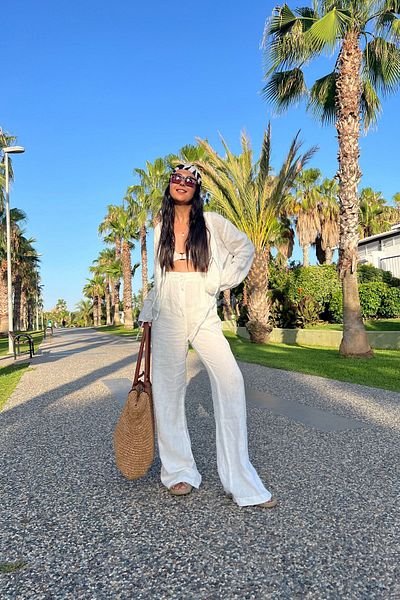 Seda Yalçın Atelier Linen Trousers - White and Waist Lace Detailed