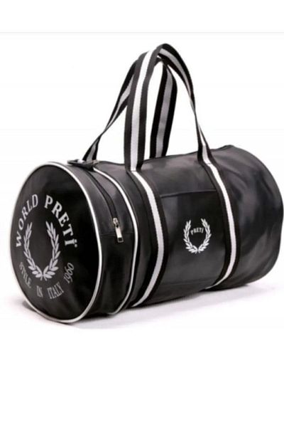 LYX Geantă sport cilindru unisex de culoare neagră, fabricată din piele artificială