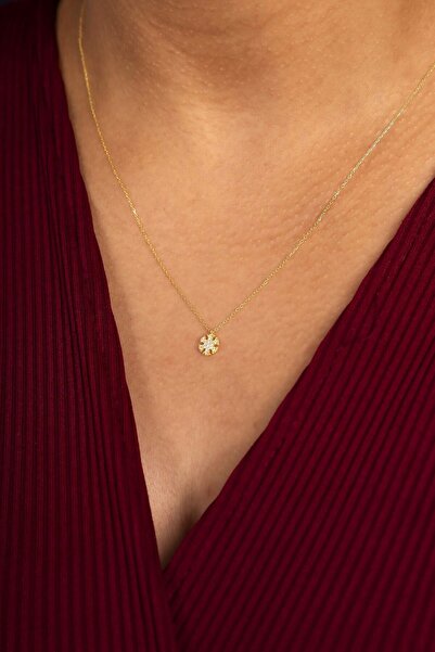 klas gümüş Gümüş Zirkon Taşlı Minimal Kar Tanesi Gold Kolye