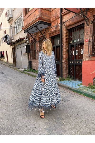 Natavan Rochie albastră cu ciucuri
