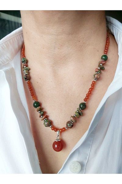 DEVİ fashion Agate Natural Stone Special Design Necklace 47 cm
