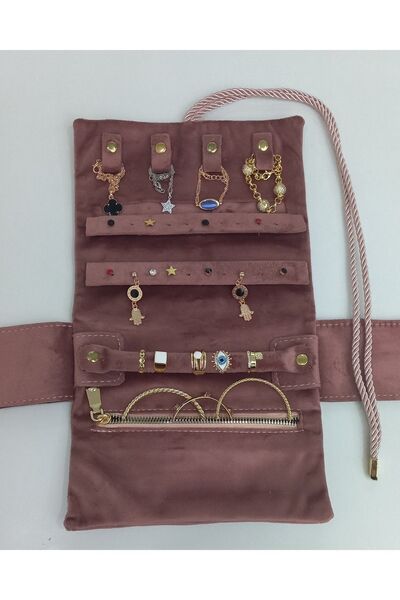 Moda fiesta Jewelry Organizer Foldable Roll Jewelry Bag Travel Case (Dry Rose 07)