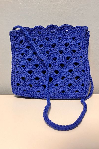 Uretti Ayşegül 6289 - Geantă de frânghie macrame albastră, 20 cm - cu model lucrat manual