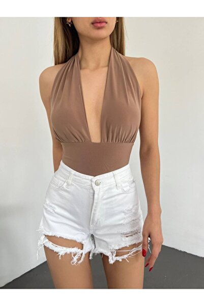 DENİKK Df3301 Washed Laser Cut Slit Blue Mini Denim Shorts