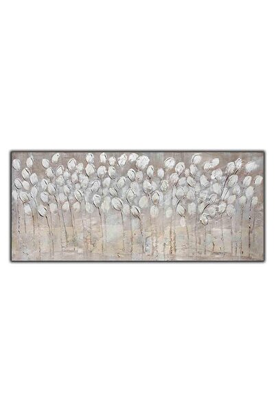 tablodekor SOYUT BEYAZ YAPRAKLI ÇİÇEK YAĞLI BOYA DOKULU TABLO