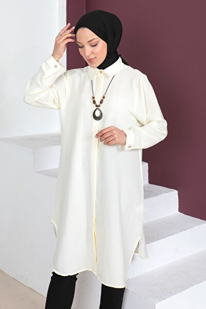 Tesettür Dünyası Large Size Necklace Tunic Tsd230509 Ecru