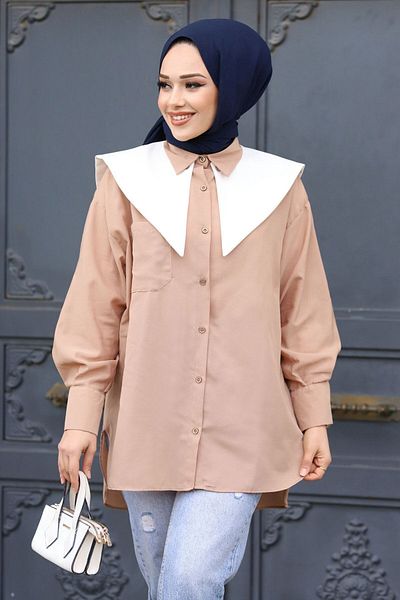 Tesettür Dünyası Camel Pointed Collar Feride Shirt - TSD240220
