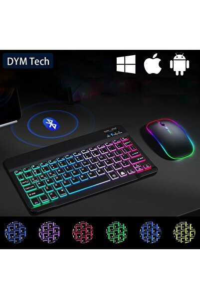 beemen Mini RGB Klavye Ve Mouse Set Tablet Telefon Laptop Uyumlu Bluetooth Destekli Uzun Şarj Süreli