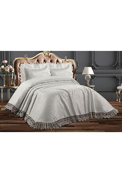 Hızlı Çeyiz Luxury French Guipure 6 Piece Brocade Chenille Cotton 1st Class Quality Double Bedspread Set